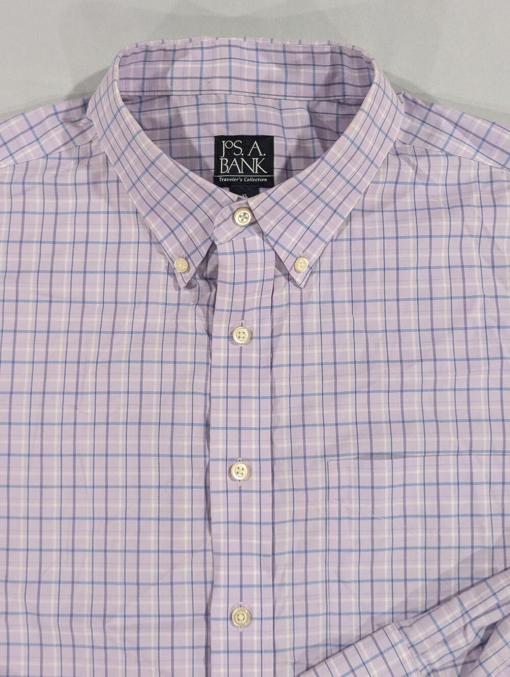 Jos. A. Bank Shirt Mens XL Purple Check Long Sleeve Button Down Dress Classic